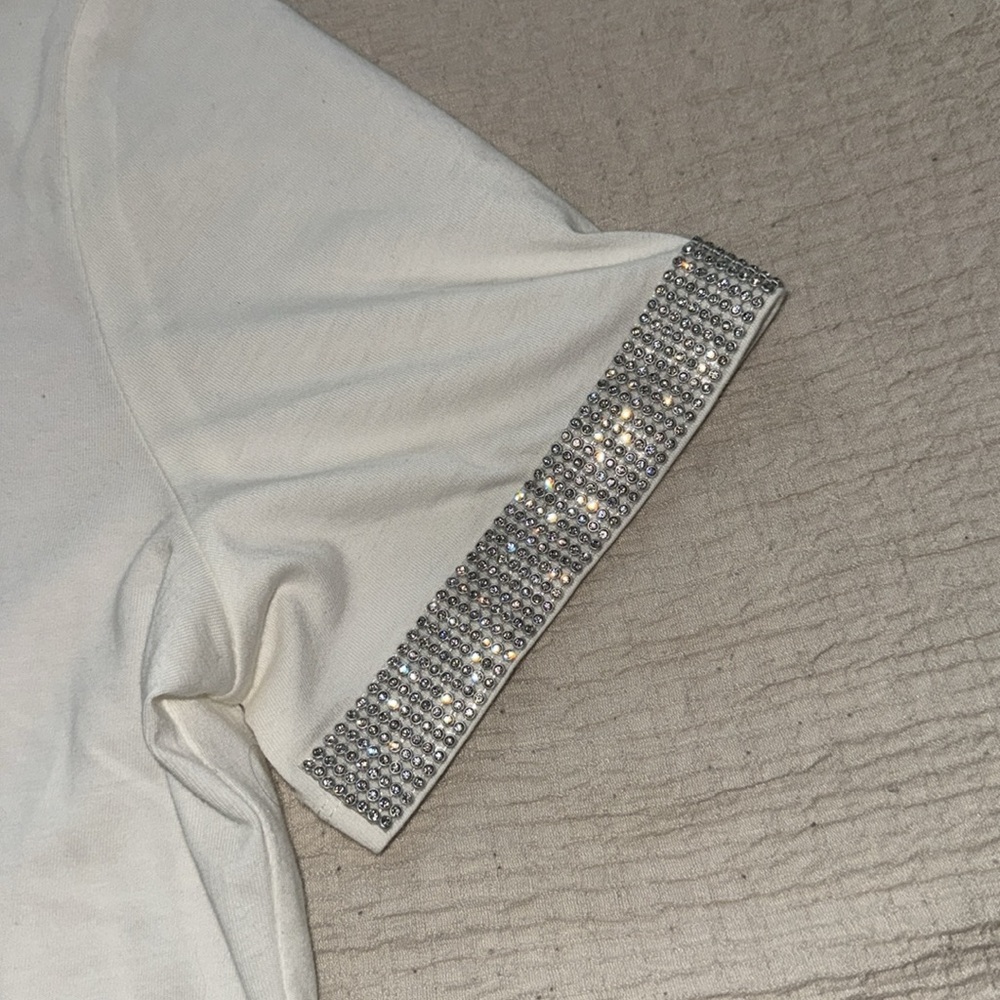 NWOT Zara White TShirt with bling Women's Top size L - Picture 2 of 6